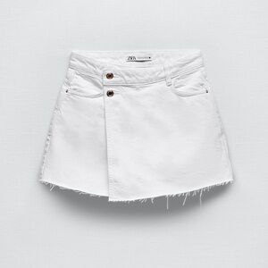 Zara Denim Skort - White Asymmetrical Envelope Skirt